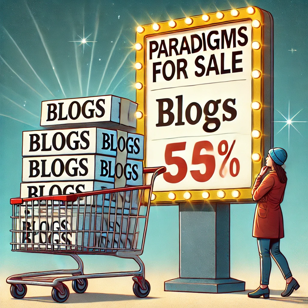 Woman shopping for a paradigm change and buying blogs