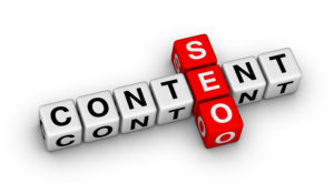 Blocks spelling out content marketing and SEO
